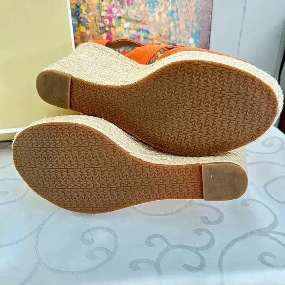 MICHAEL KORS Damita Wedge Platform Linen Espadrille Sandals in Tangerine NIB 9M - Picture 4 of 5